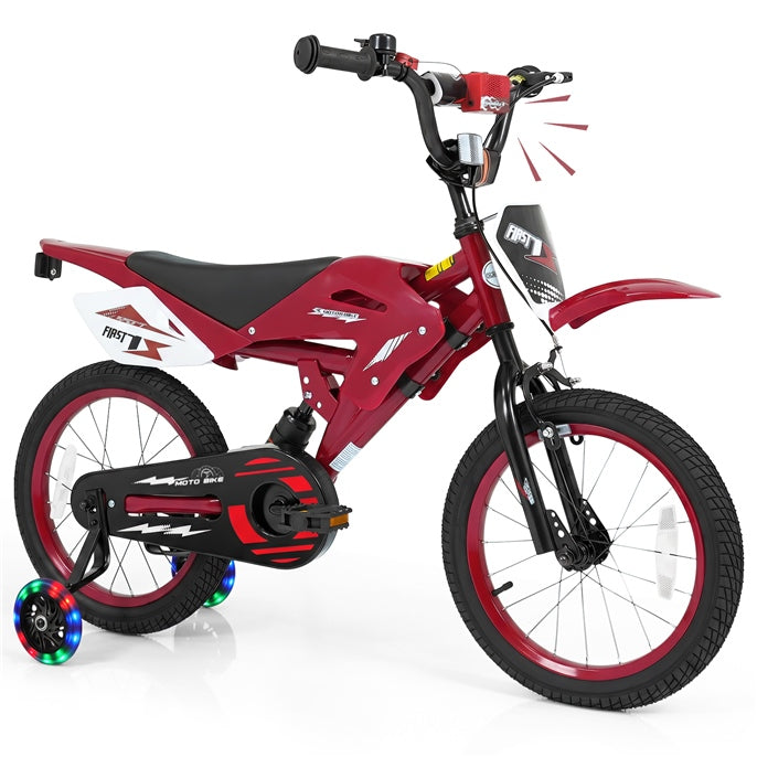 Olakids 12/16 Inch Motorcycle Kids BMX Bike with Light Training Wheels & Suspension