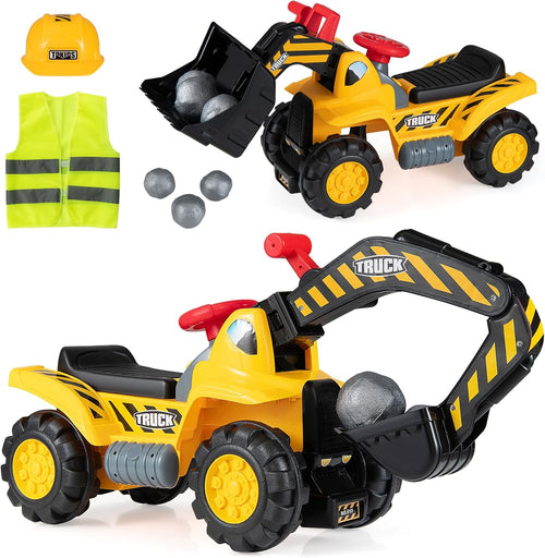 OLAKIDS 3-in-1 Ride On Excavator & Bulldozer, Construction Vehicles for Toddlers Boys and Girls