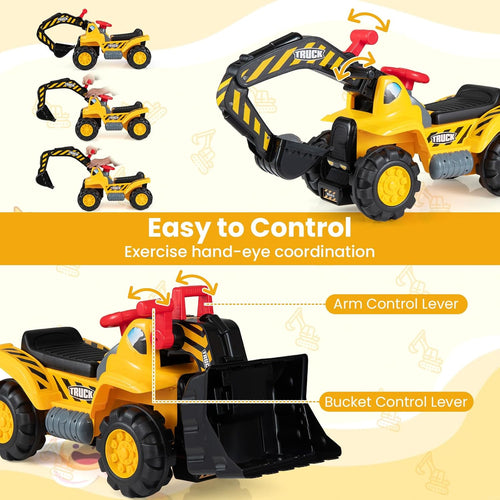 OLAKIDS 3-in-1 Ride On Excavator & Bulldozer, Construction Vehicles for Toddlers Boys and Girls
