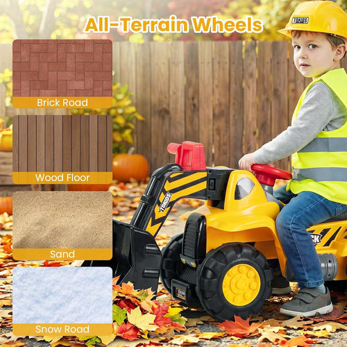 OLAKIDS 3-in-1 Ride On Excavator & Bulldozer, Construction Vehicles for Toddlers Boys and Girls