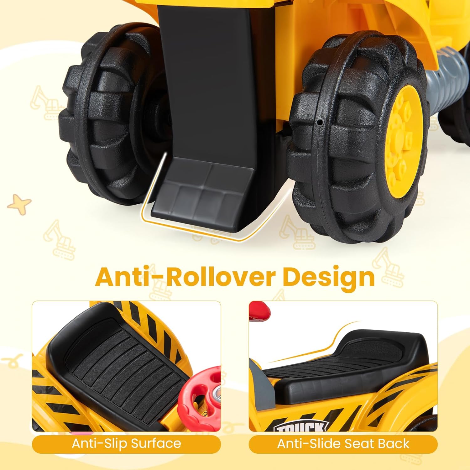 OLAKIDS 3-in-1 Ride On Excavator & Bulldozer, Construction Vehicles for Toddlers Boys and Girls