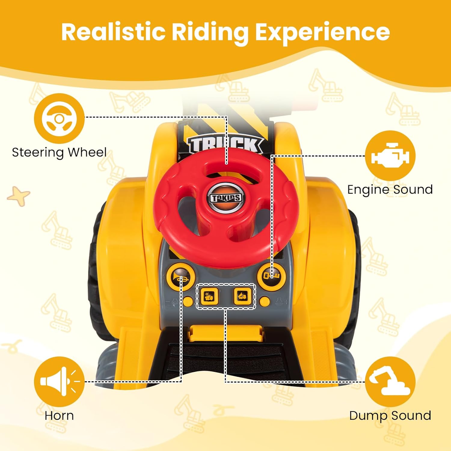 OLAKIDS 3-in-1 Ride On Excavator & Bulldozer, Construction Vehicles for Toddlers Boys and Girls