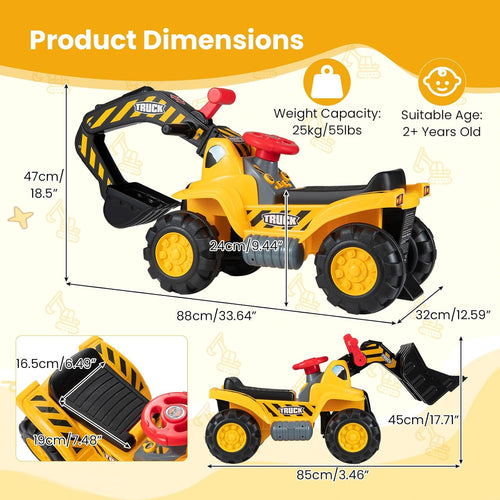 OLAKIDS 3-in-1 Ride On Excavator & Bulldozer, Construction Vehicles for Toddlers Boys and Girls
