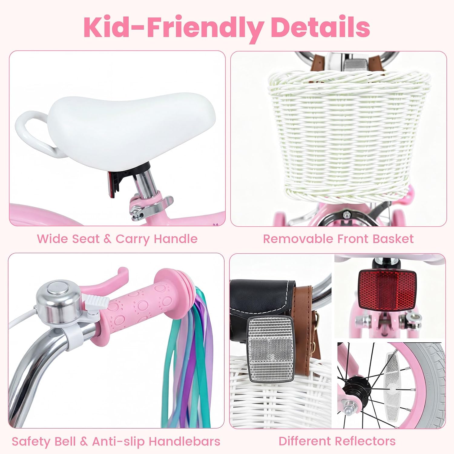 Olakids Kids Bike, 12 14 16 18 Inch Sweet Heart Theme Girls Bicycle with Training Wheels