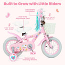 Olakids Kids Bike, 12 14 16 18 Inch Sweet Heart Theme Girls Bicycle with Training Wheels