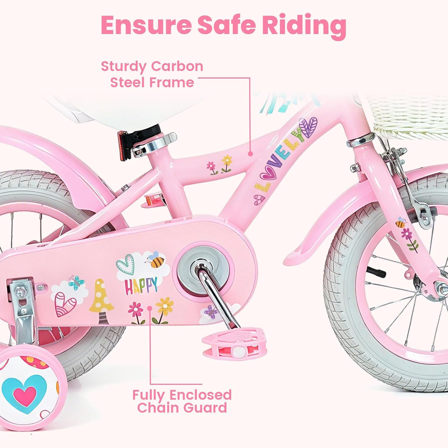 Olakids Kids Bike, 12 14 16 18 Inch Sweet Heart Theme Girls Bicycle with Training Wheels