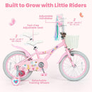 Olakids Kids Bike, 12 14 16 18 Inch Sweet Heart Theme Girls Bicycle with Training Wheels