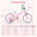 Olakids Kids Bike, 12 14 16 18 Inch Sweet Heart Theme Girls Bicycle with Training Wheels