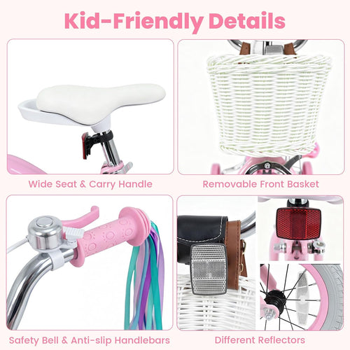 Olakids Kids Bike, 12 14 16 18 Inch Sweet Heart Theme Girls Bicycle with Training Wheels