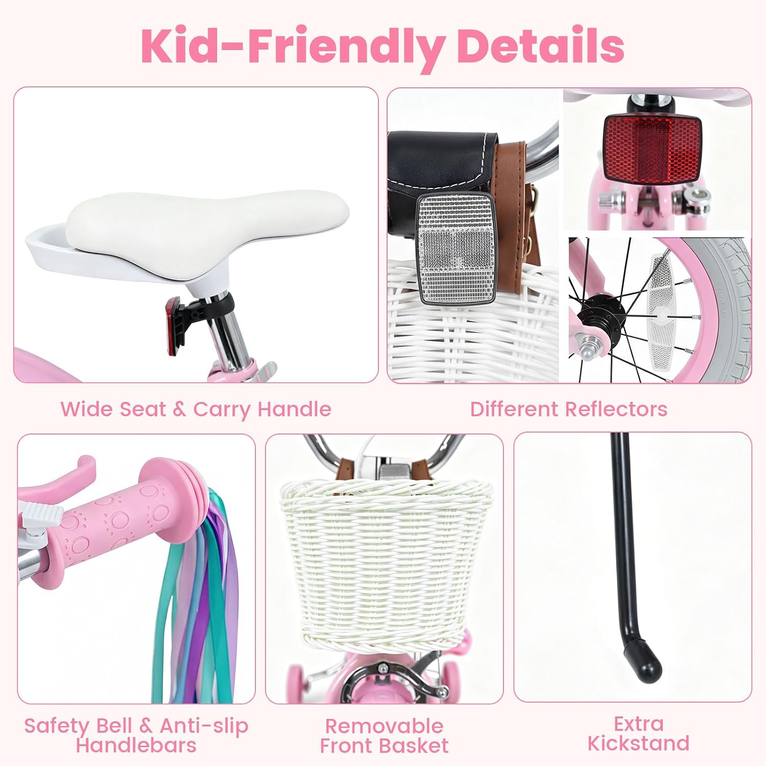 Olakids Kids Bike, 12 14 16 18 Inch Sweet Heart Theme Girls Bicycle with Training Wheels