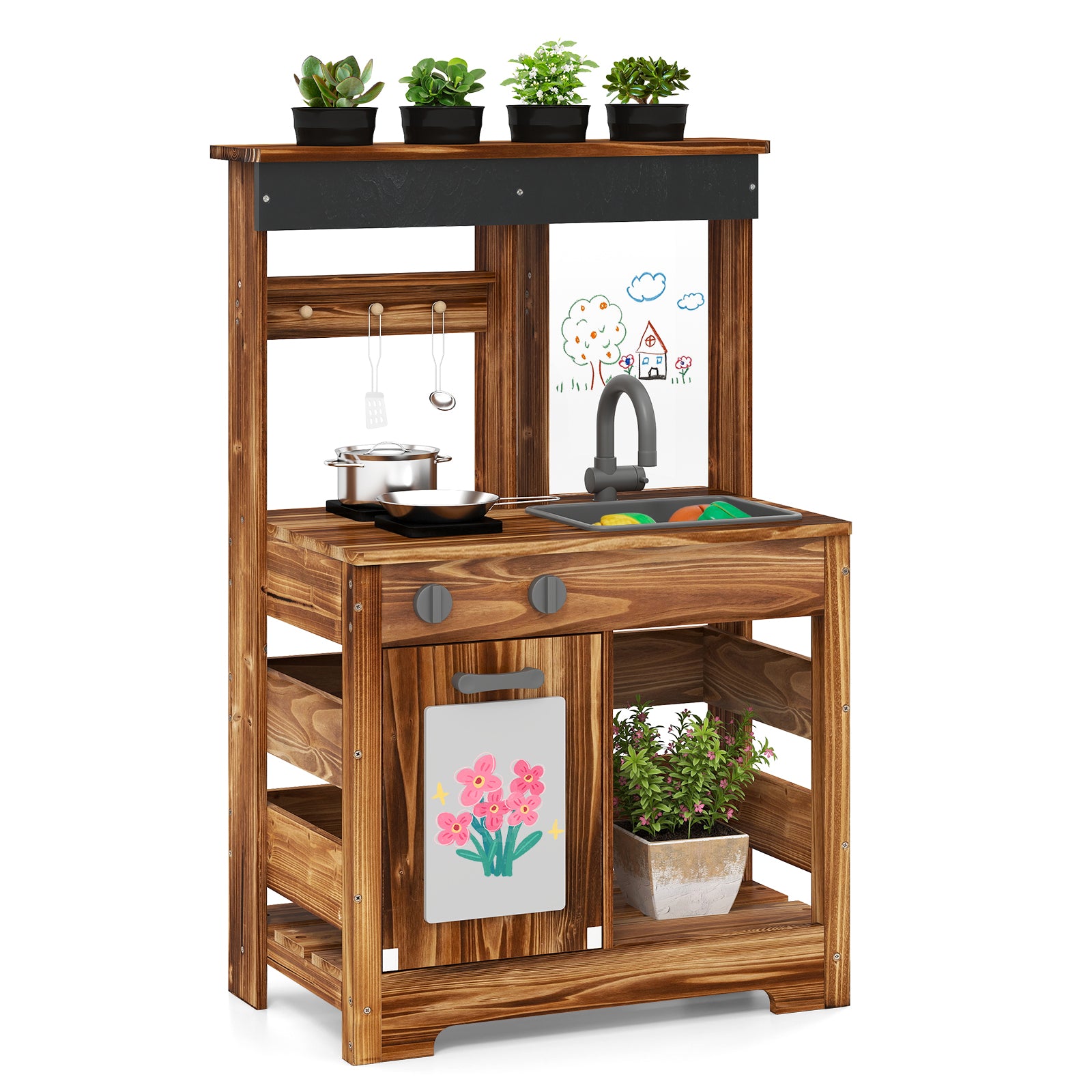 OLAKIDS Kids Outdoor Mud Kitchen with Sink & Storage for Boys & Girls Ages 3+