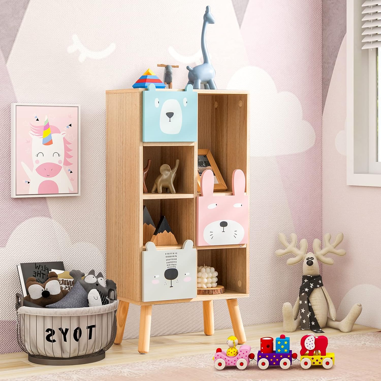 OLAKIDS Kids Bookcase Toy Storage Organizer Wooden Bookshelf for Toddlers Classroom Nursery Playroom