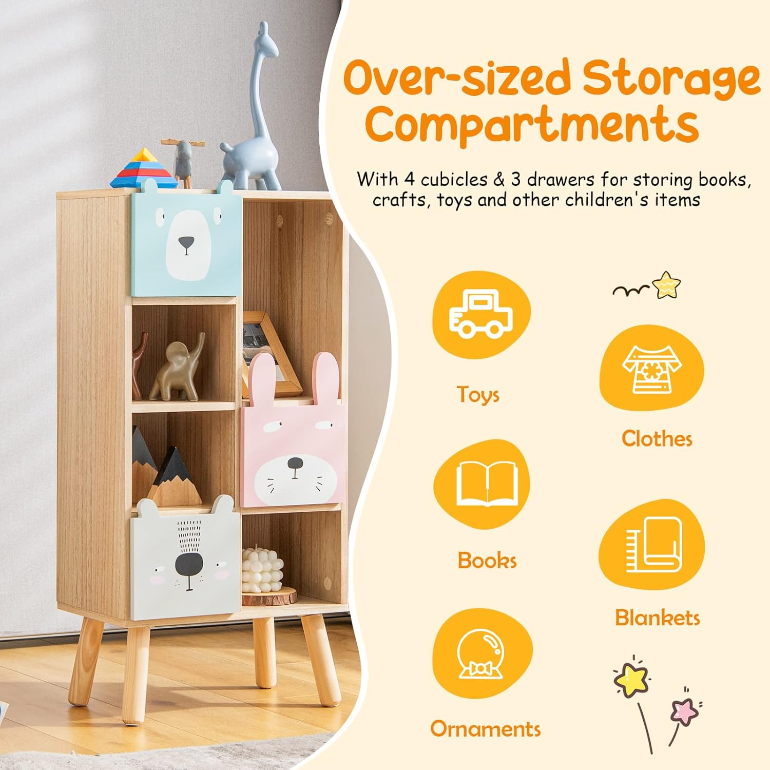 OLAKIDS Kids Bookcase Toy Storage Organizer Wooden Bookshelf for Toddlers Classroom Nursery Playroom