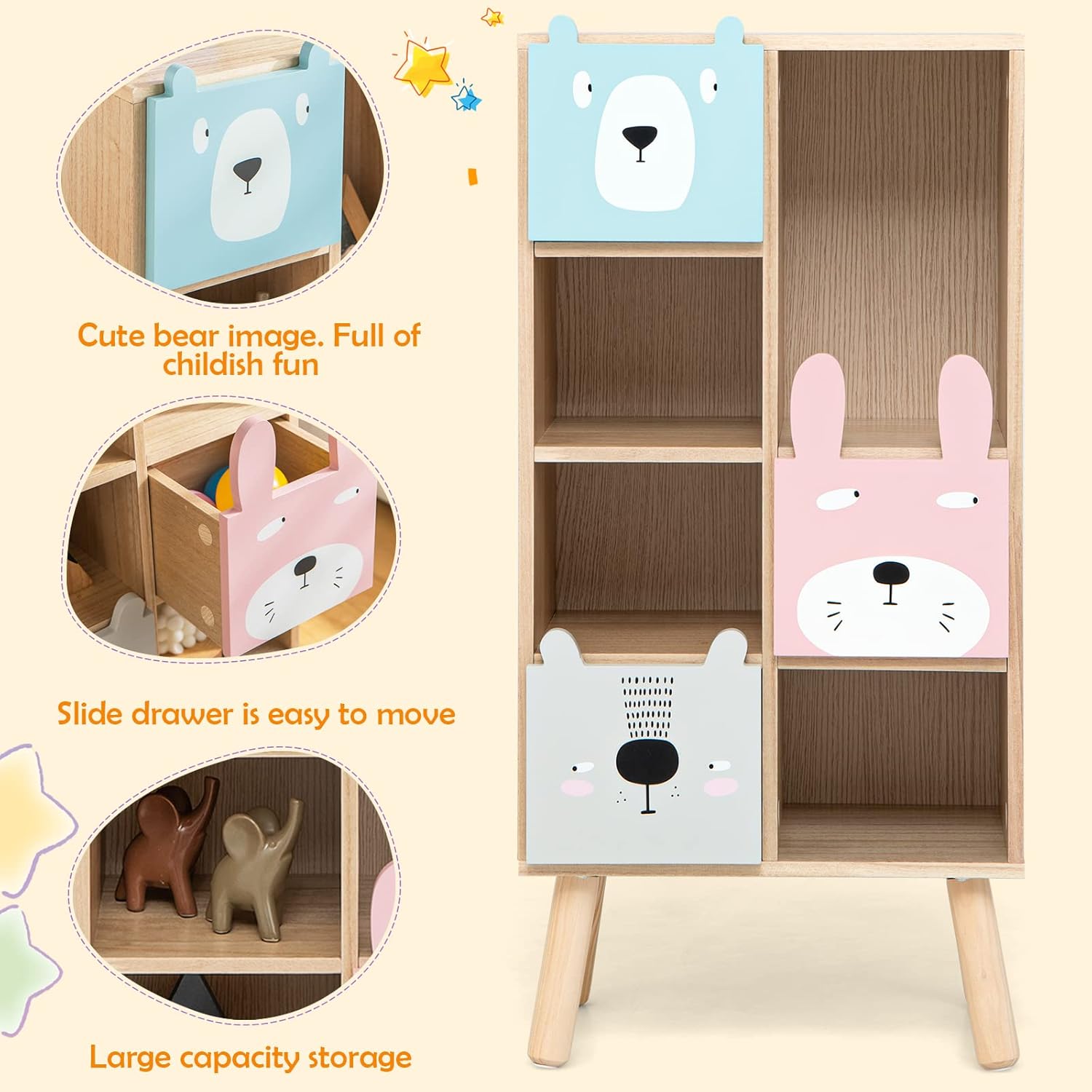OLAKIDS Kids Bookcase Toy Storage Organizer Wooden Bookshelf for Toddlers Classroom Nursery Playroom