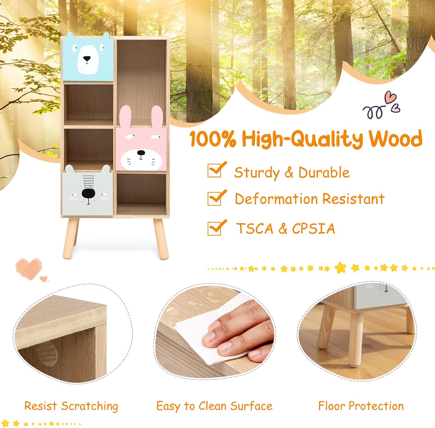 OLAKIDS Kids Bookcase Toy Storage Organizer Wooden Bookshelf for Toddlers Classroom Nursery Playroom