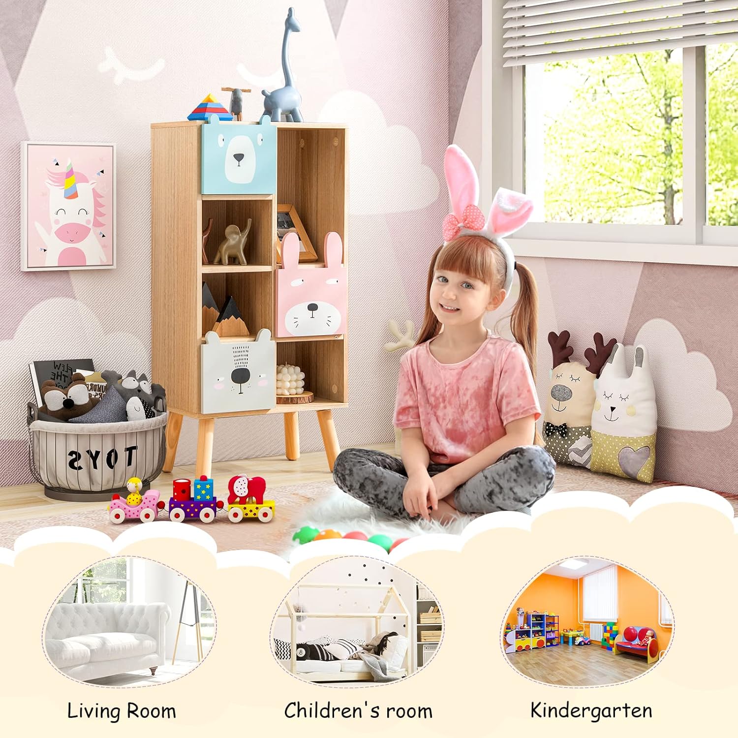 OLAKIDS Kids Bookcase Toy Storage Organizer Wooden Bookshelf for Toddlers Classroom Nursery Playroom