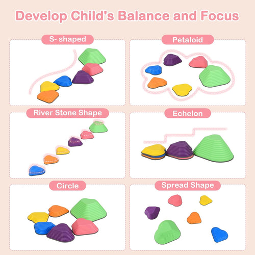 OLAKIDS Balance Stepping Stones for Kids 6pcs Non-Slip Plastic Balance Stones for Age 3-8 Years