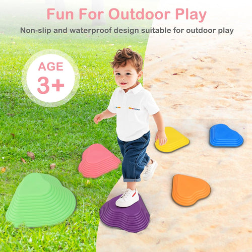 OLAKIDS Balance Stepping Stones for Kids 6pcs Non-Slip Plastic Balance Stones for Age 3-8 Years
