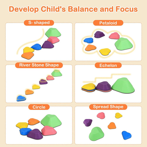 OLAKIDS Balance Stepping Stones for Kids 6pcs Non-Slip Plastic Balance Stones for Age 3-8 Years