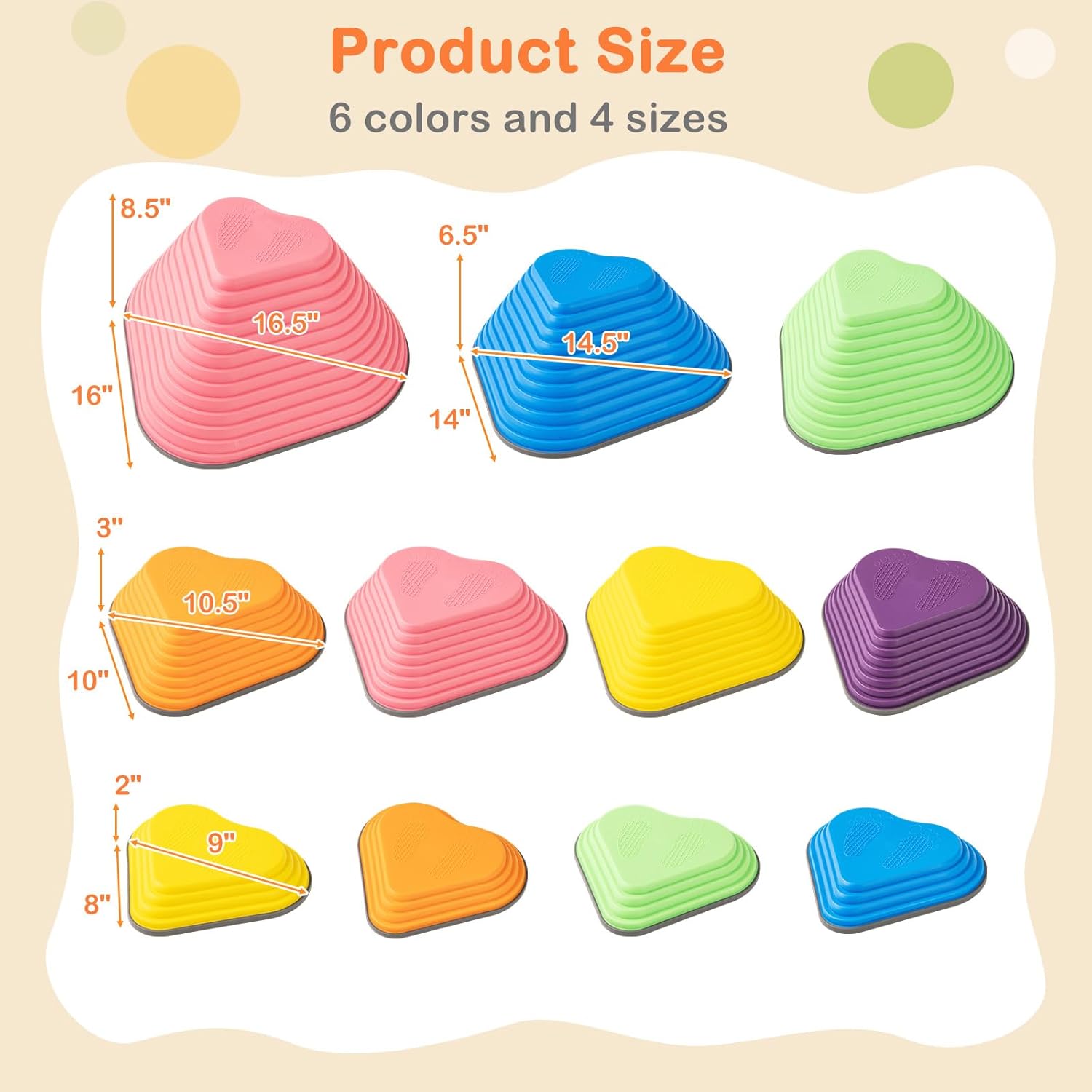 OLAKIDS Balance Stepping Stones for Kids 6pcs Non-Slip Plastic Balance Stones for Age 3-8 Years