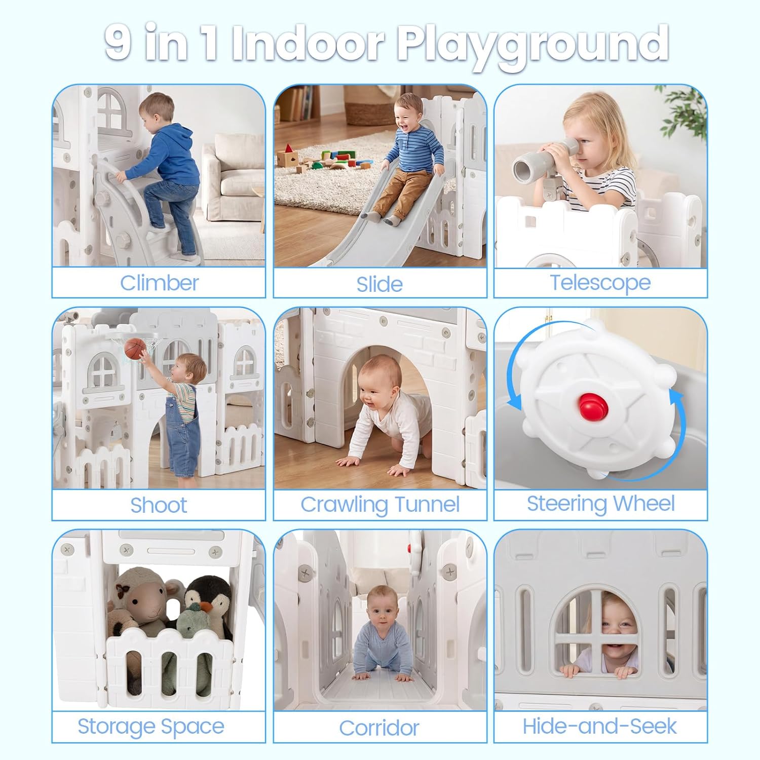 OLAKIDS Toddler Slide, 9 in 1 Kids Indoor Outdoor Playground for Boys Girls Aged 1+
