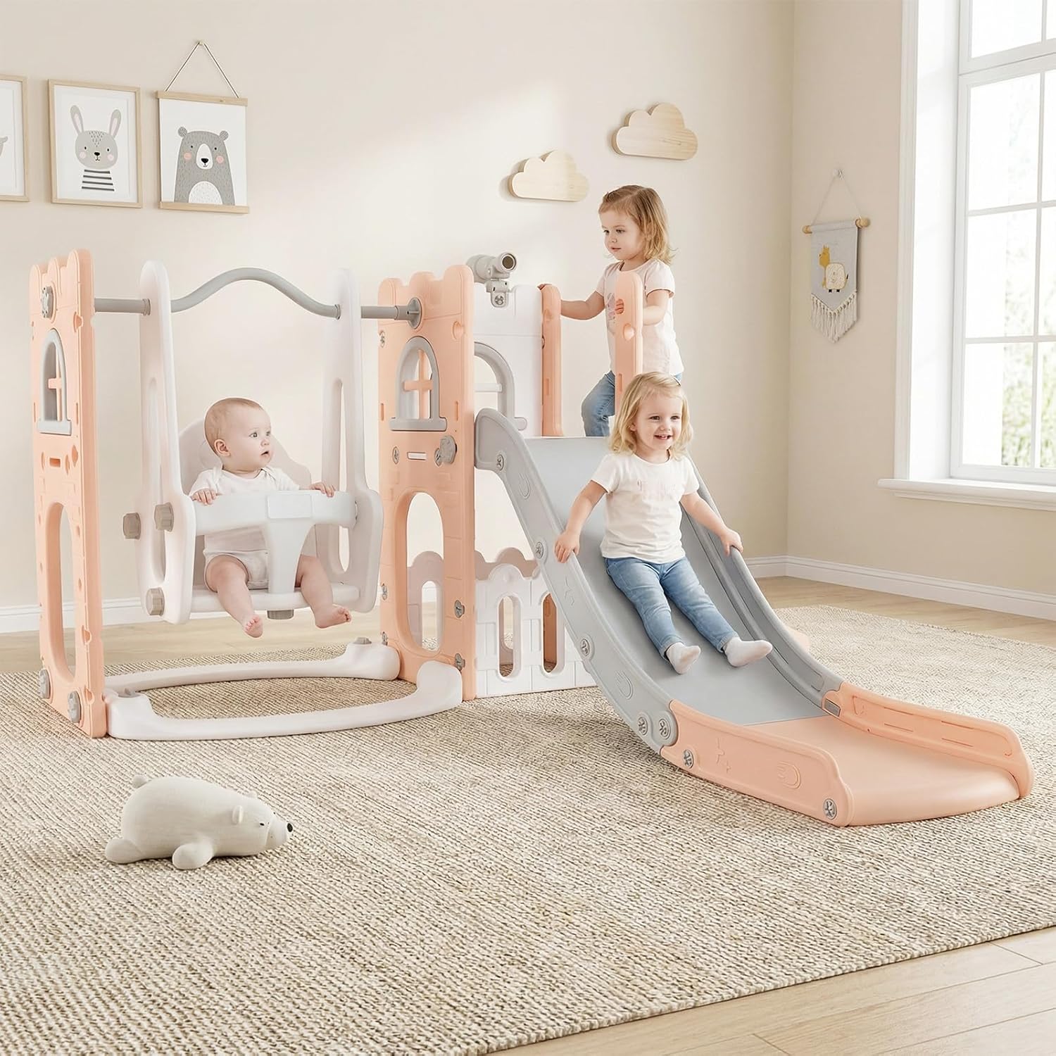 OLAKIDS Toddler Slide and Swing Set, 7 in 1 Kids Indoor Outdoor Playground  Boys Girls Aged 1+