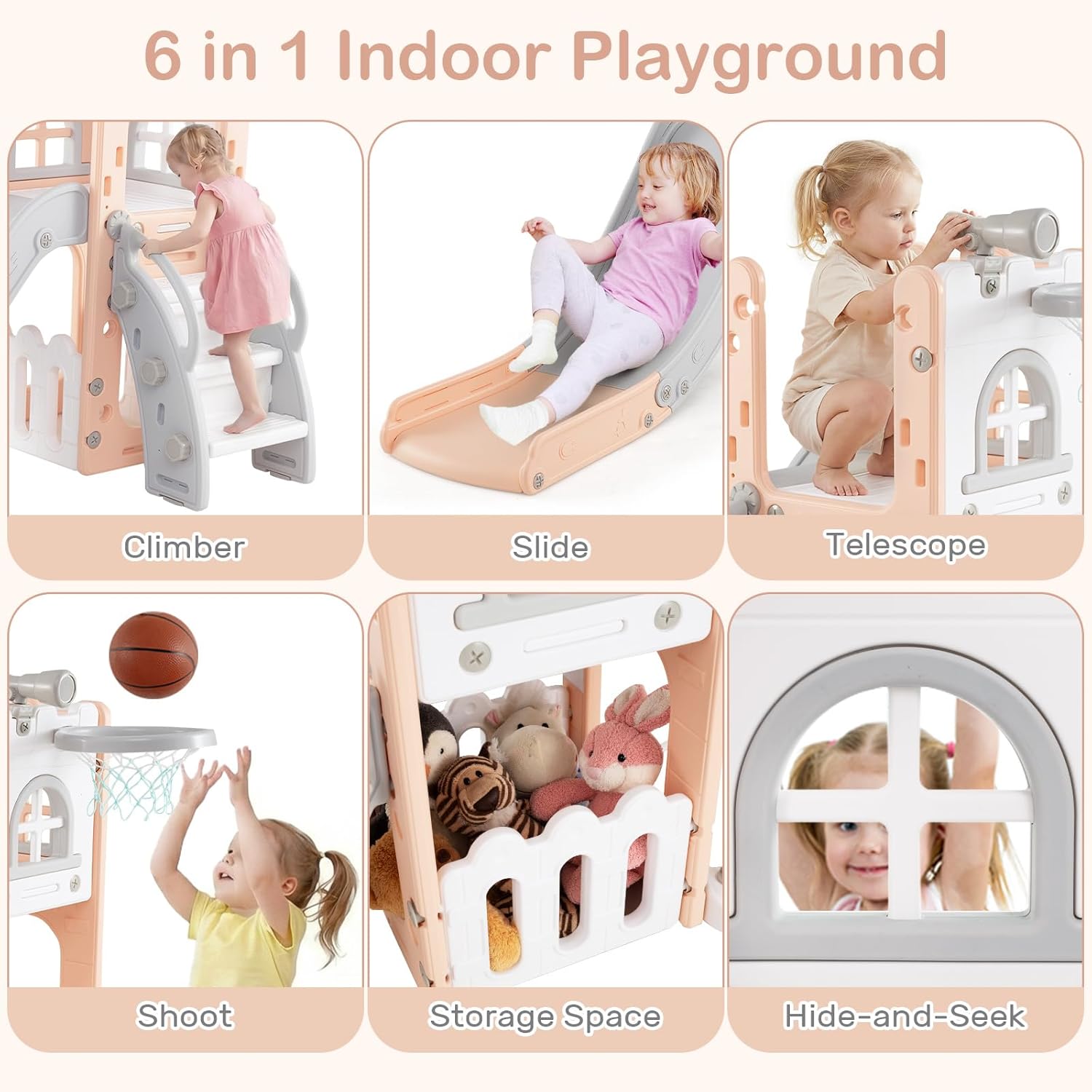 OLAKIDS Toddler Slide, 6 in 1 Kids Indoor Outdoor Playground for Boys Girls Aged 1+
