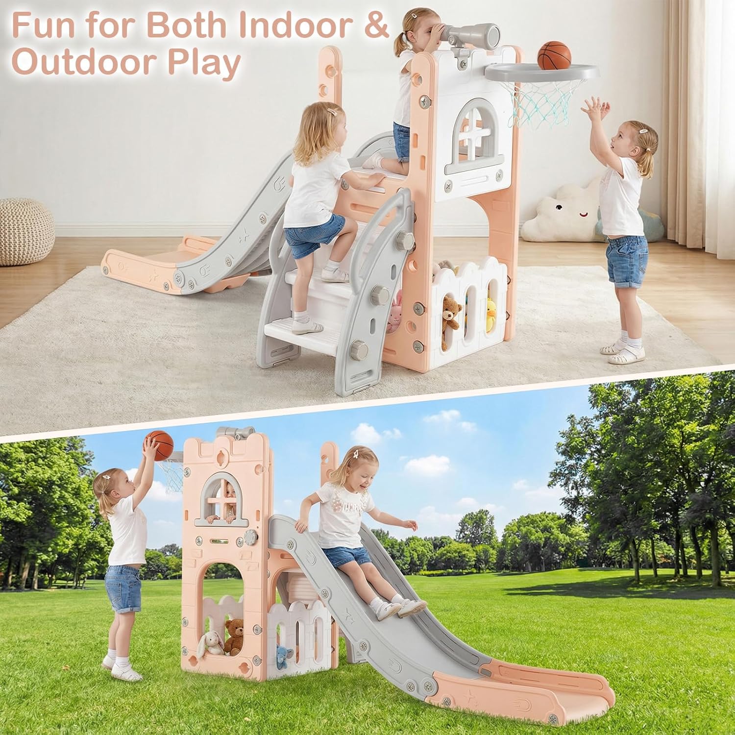 OLAKIDS Toddler Slide, 6 in 1 Kids Indoor Outdoor Playground for Boys Girls Aged 1+