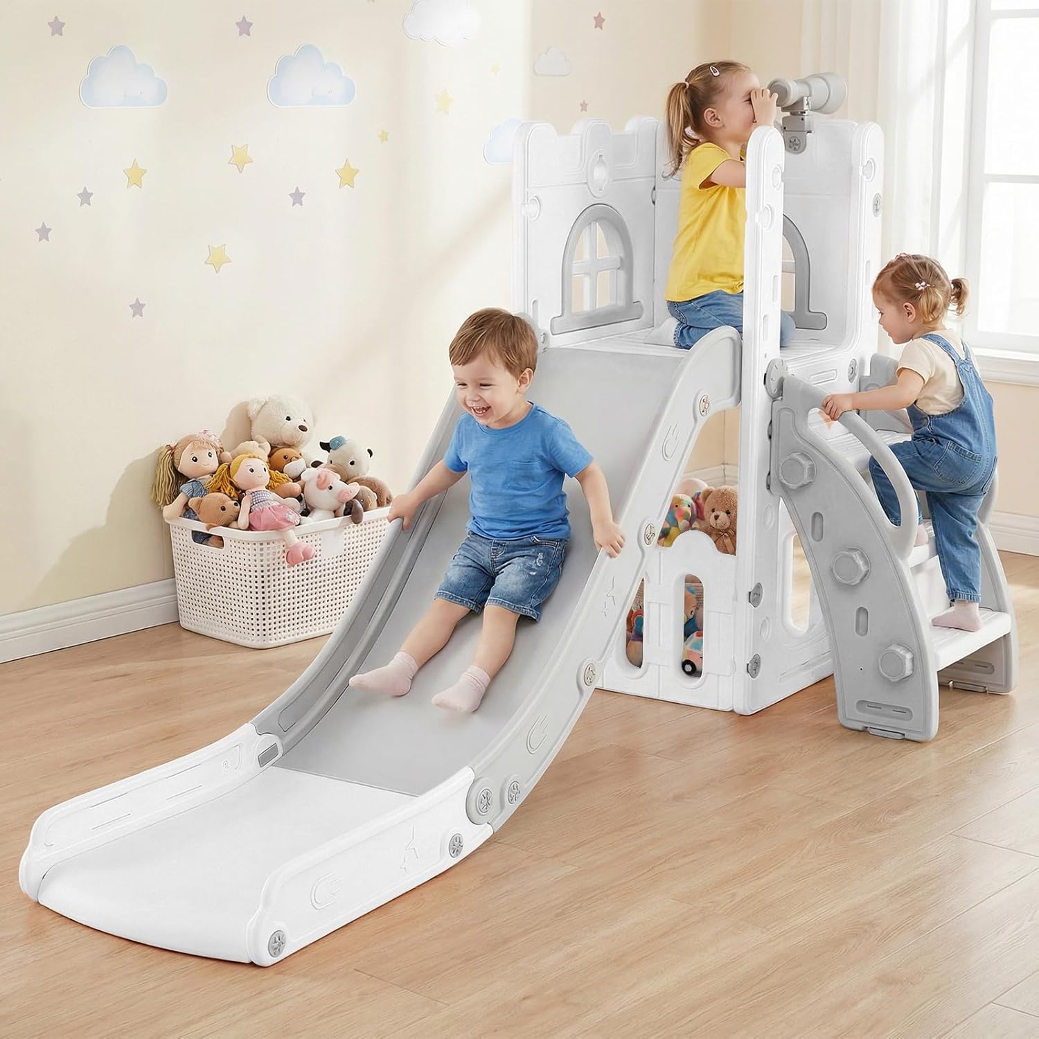 OLAKIDS Toddler Slide, 6 in 1 Kids Indoor Outdoor Playground for Boys Girls Aged 1+