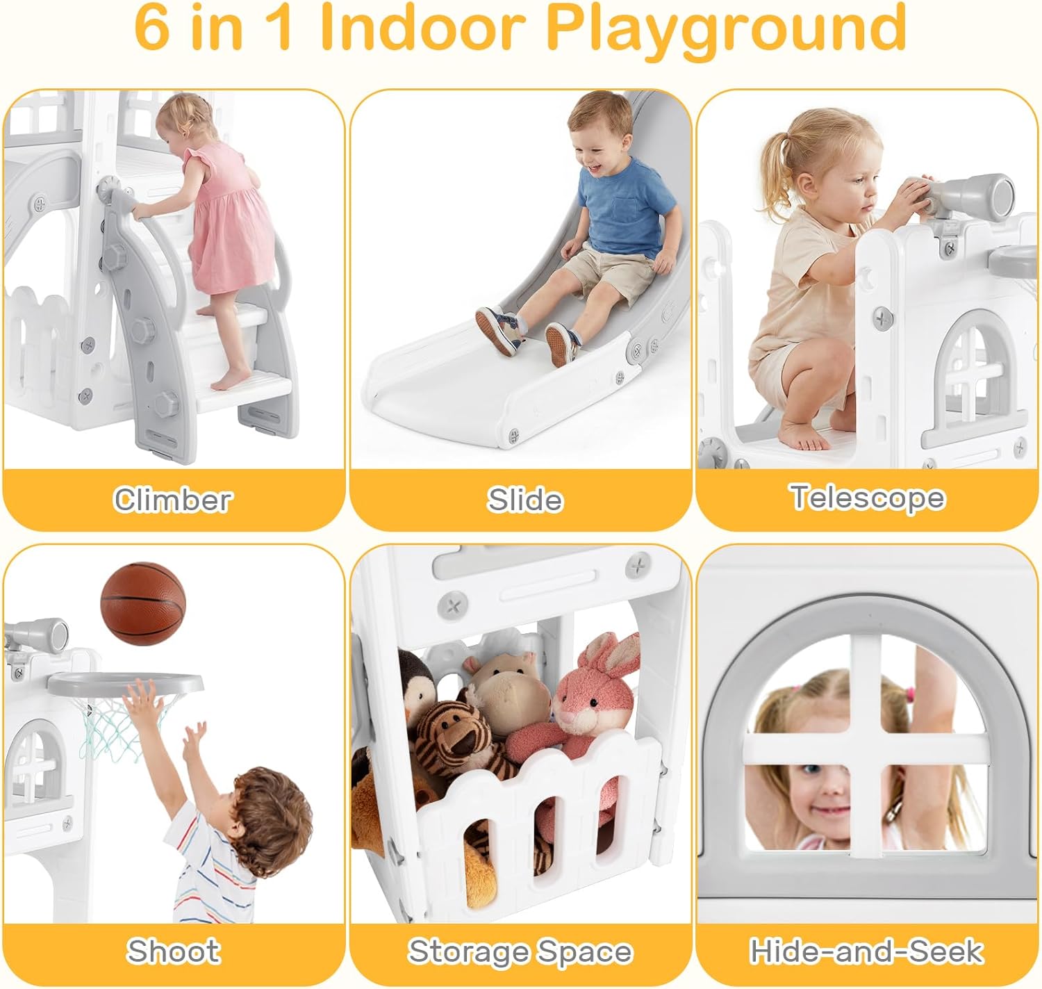 OLAKIDS Toddler Slide, 6 in 1 Kids Indoor Outdoor Playground for Boys Girls Aged 1+