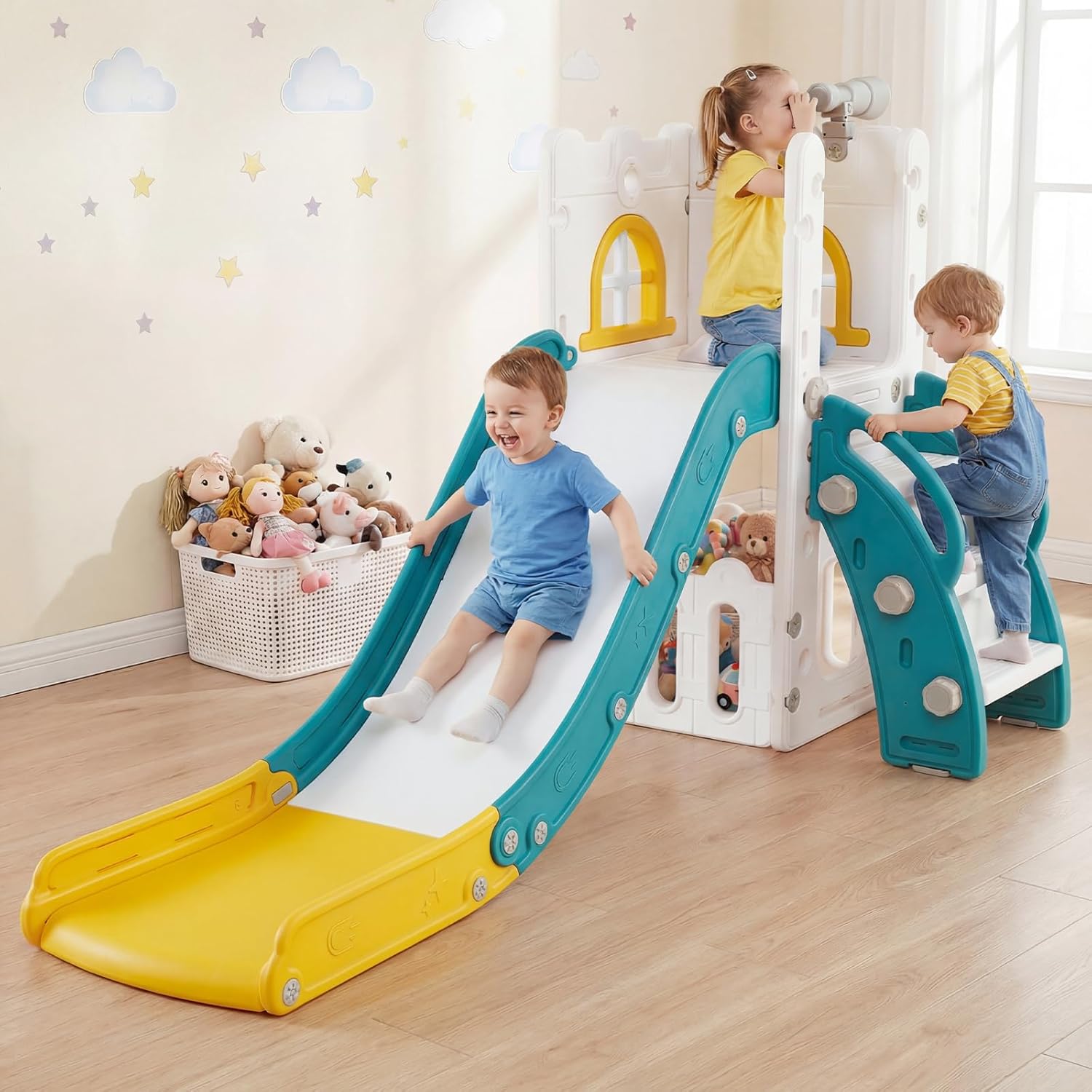 OLAKIDS Toddler Slide, 6 in 1 Kids Indoor Outdoor Playground for Boys Girls Aged 1+