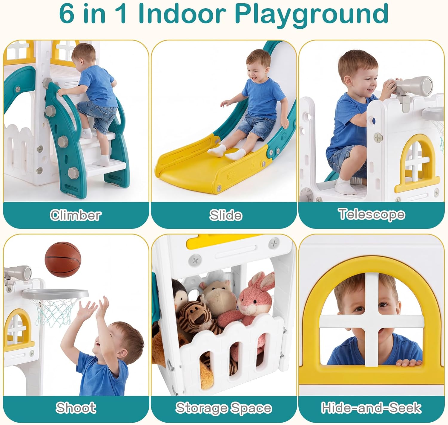 OLAKIDS Toddler Slide, 6 in 1 Kids Indoor Outdoor Playground for Boys Girls Aged 1+