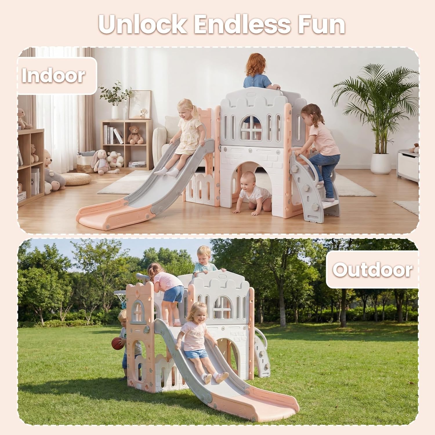 OLAKIDS Toddler Slide, 8 in 1 Kids Indoor Outdoor Playground for Boys Girls Aged 1+