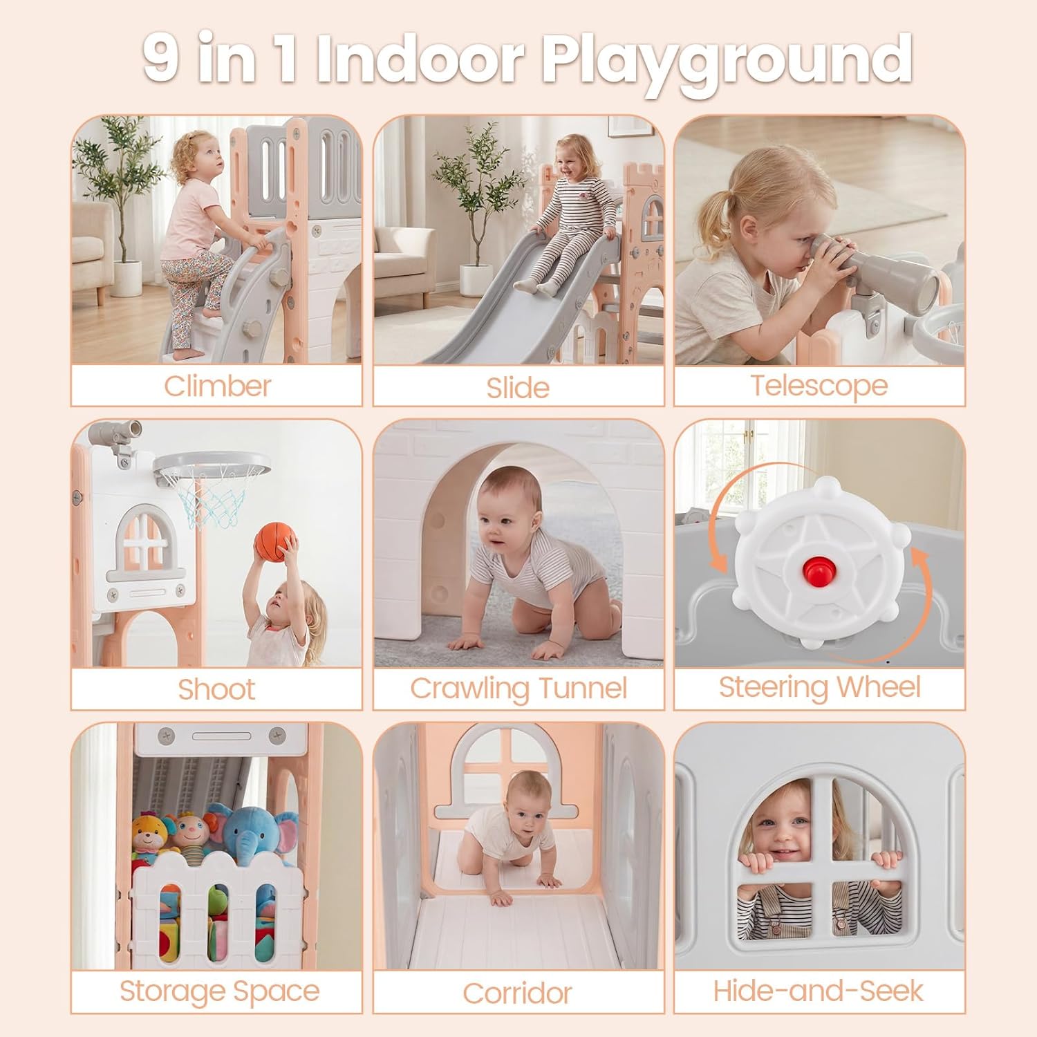 OLAKIDS Toddler Slide, 8 in 1 Kids Indoor Outdoor Playground for Boys Girls Aged 1+