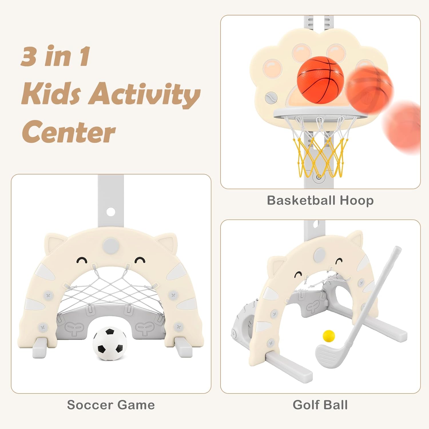 OLAKIDS Toddler Basketball Hoop, 3 in 1 Indoor Outdoor Play Set Gifts for Boys Girls