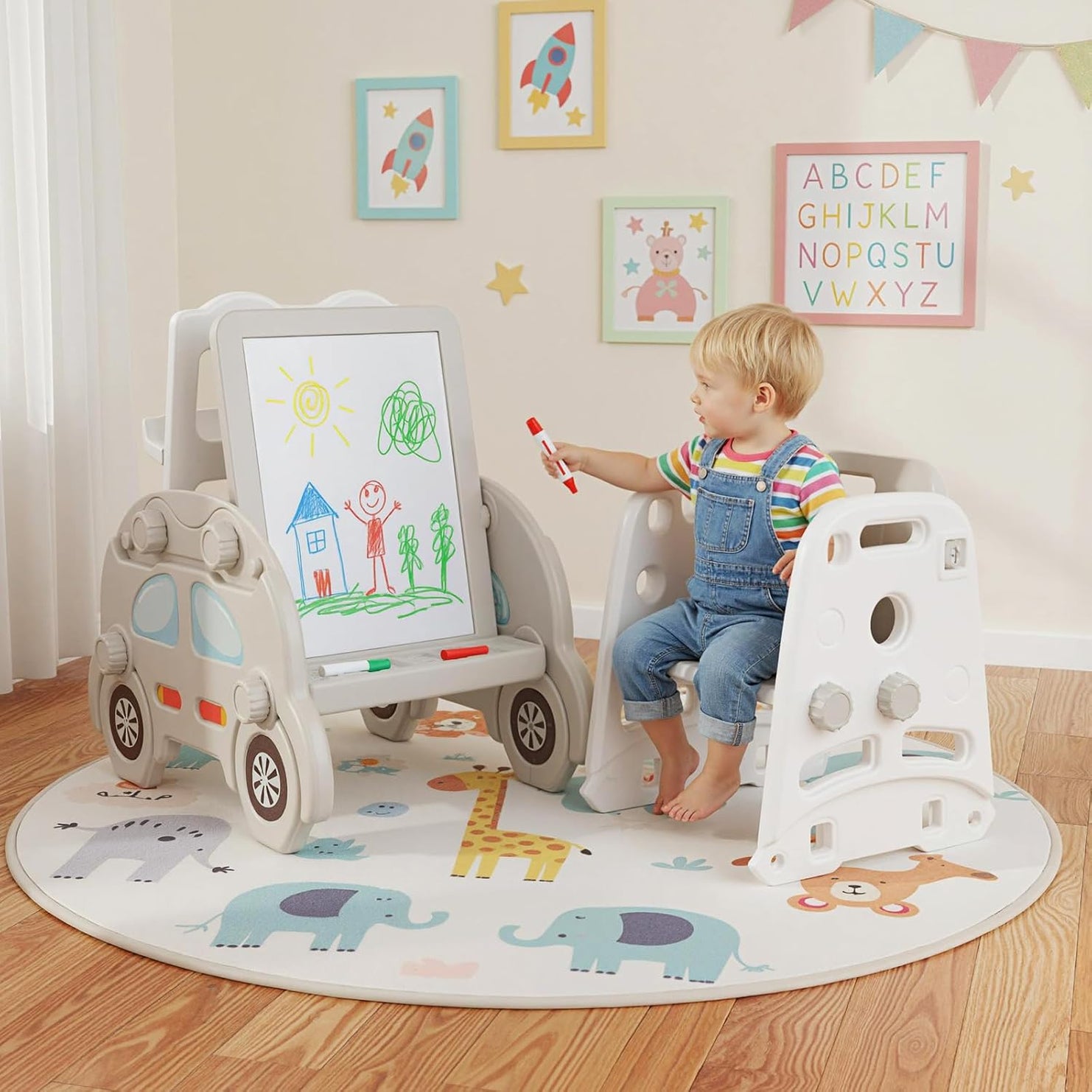 OLAKIDS Toddler Slide, 5 in 1 Indoor Outdoor Foldable Baby Playground Playset