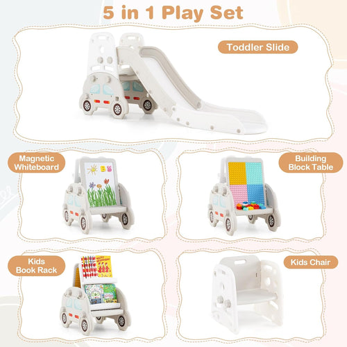 OLAKIDS Toddler Slide, 5 in 1 Indoor Outdoor Foldable Baby Playground Playset