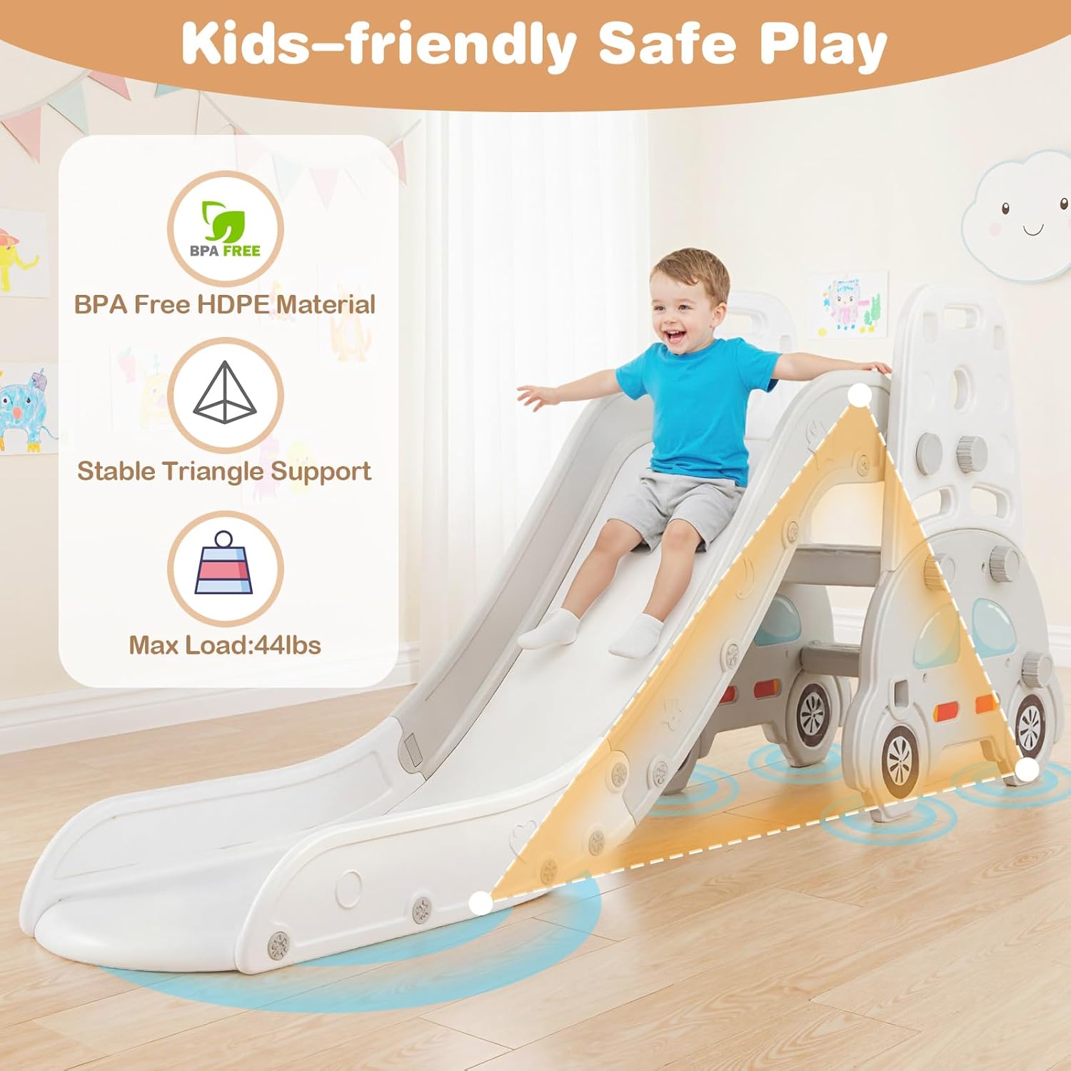 OLAKIDS Toddler Slide, 5 in 1 Indoor Outdoor Foldable Baby Playground Playset