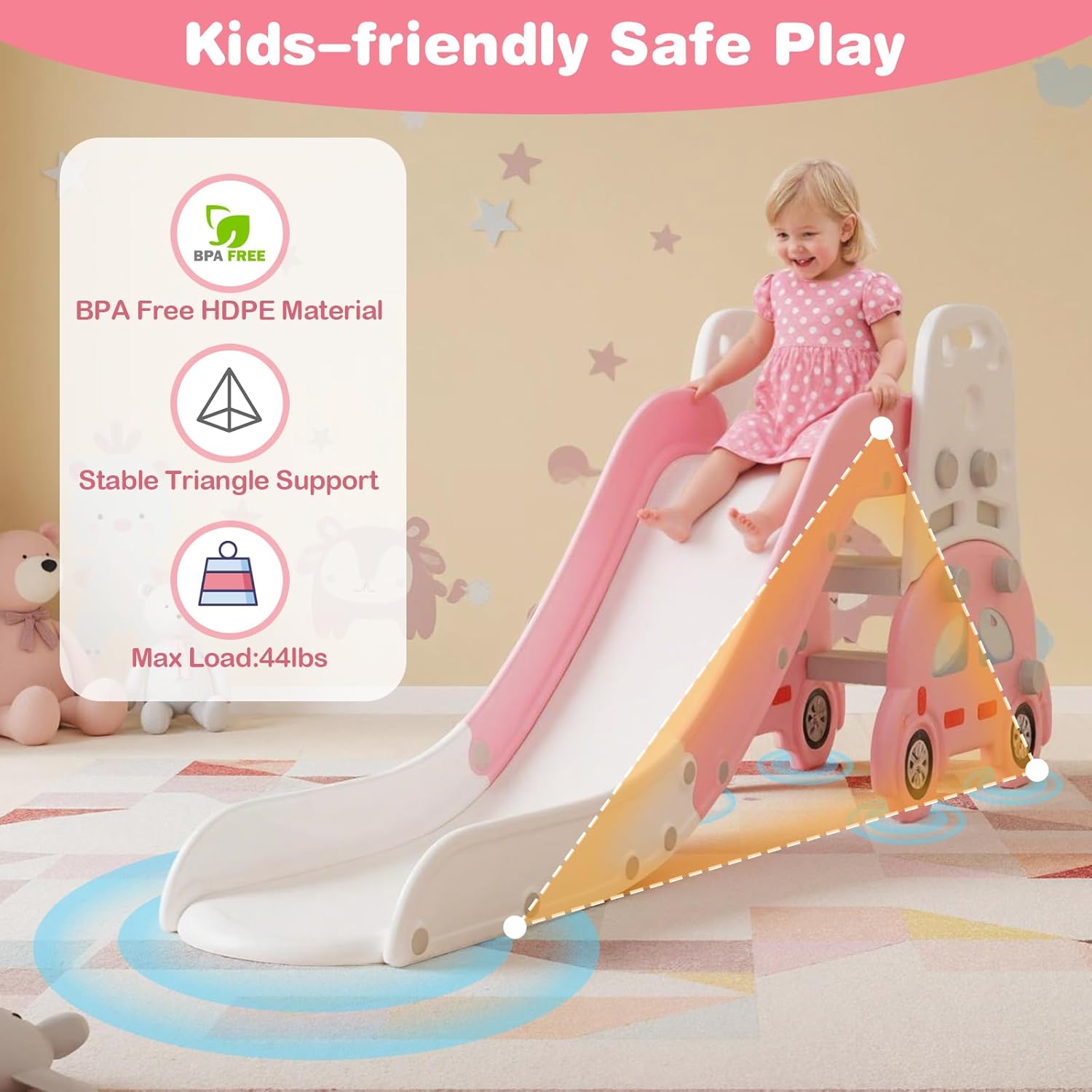 OLAKIDS Toddler Slide, 5 in 1 Indoor Outdoor Foldable Baby Playground Playset