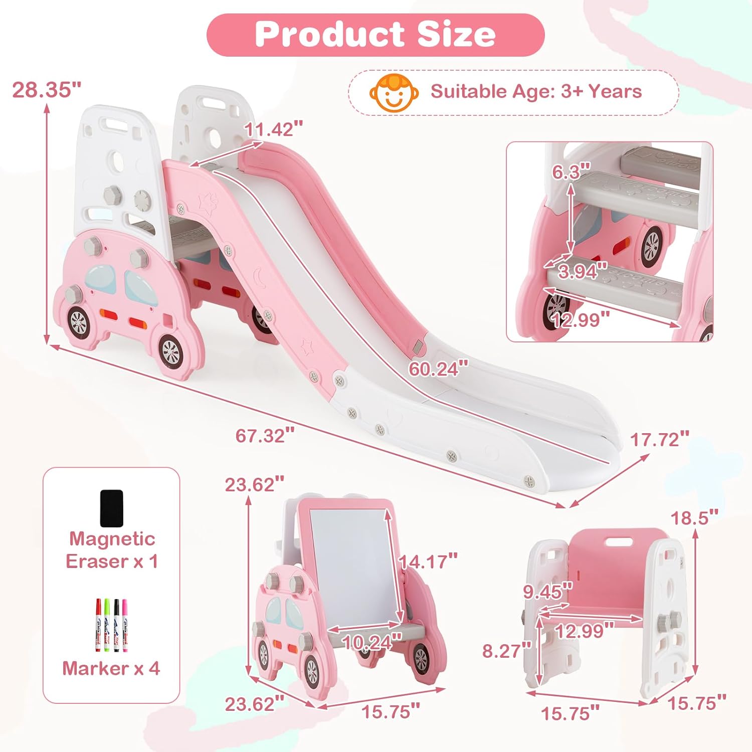 OLAKIDS Toddler Slide, 5 in 1 Indoor Outdoor Foldable Baby Playground Playset