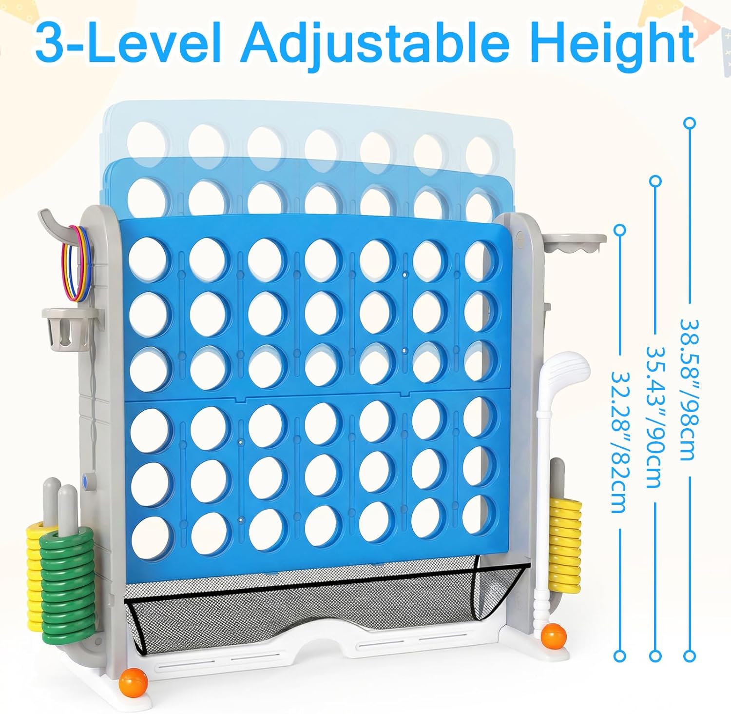OLAKIDS Giant 4 in A Row Game with Height Adjustment, 4 to Score Games for Indoor Outdoor Fun