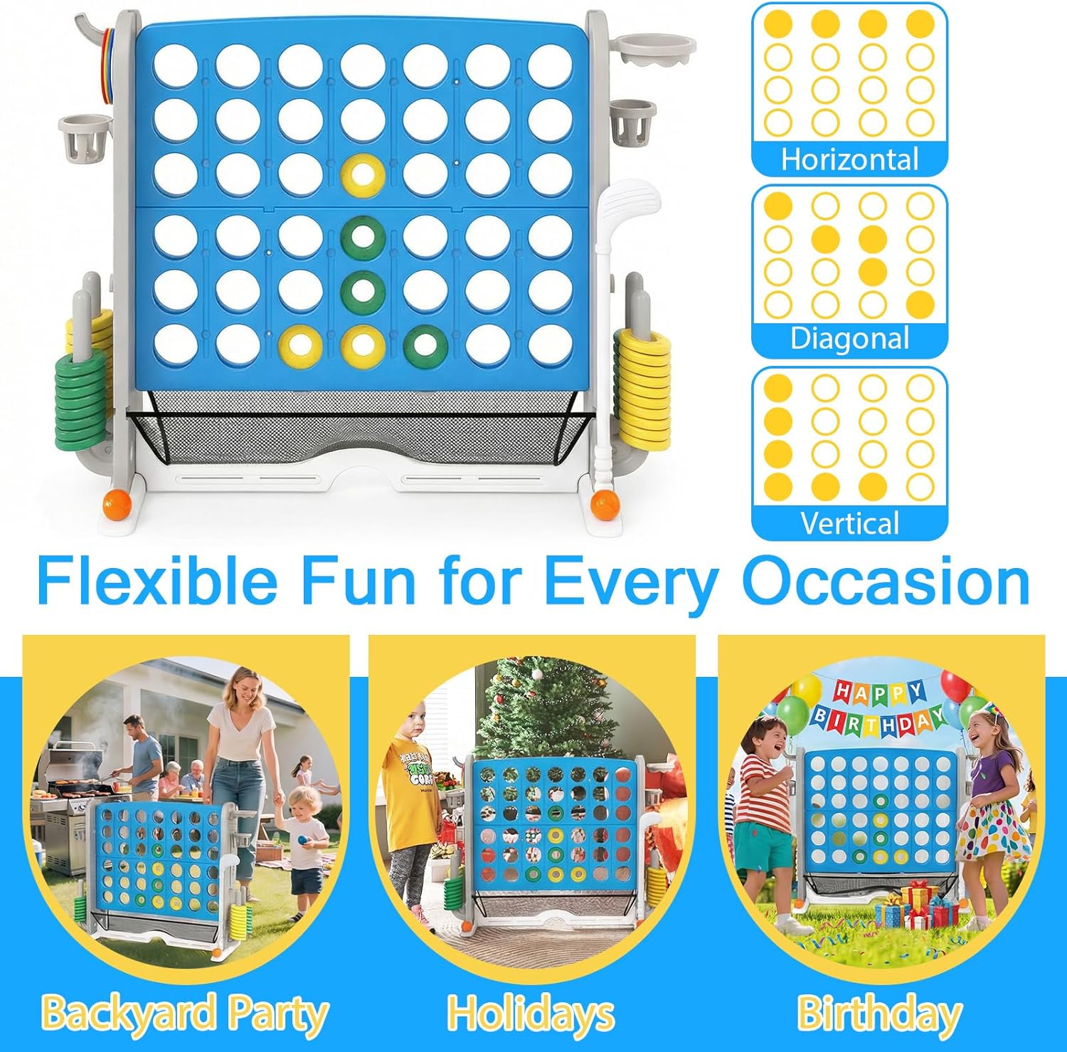 OLAKIDS Giant 4 in A Row Game with Height Adjustment, 4 to Score Games for Indoor Outdoor Fun