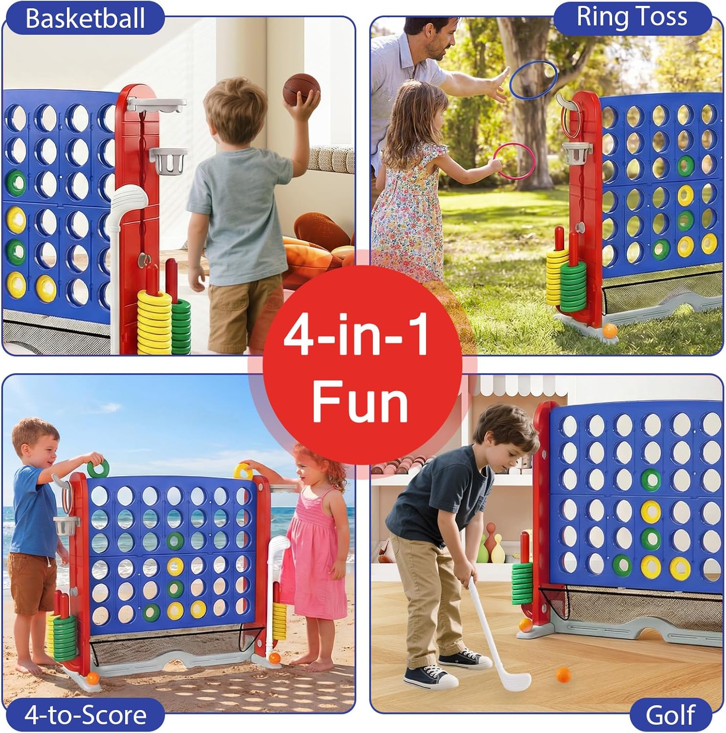OLAKIDS Giant 4 in A Row Game with Height Adjustment, 4 to Score Games for Indoor Outdoor Fun