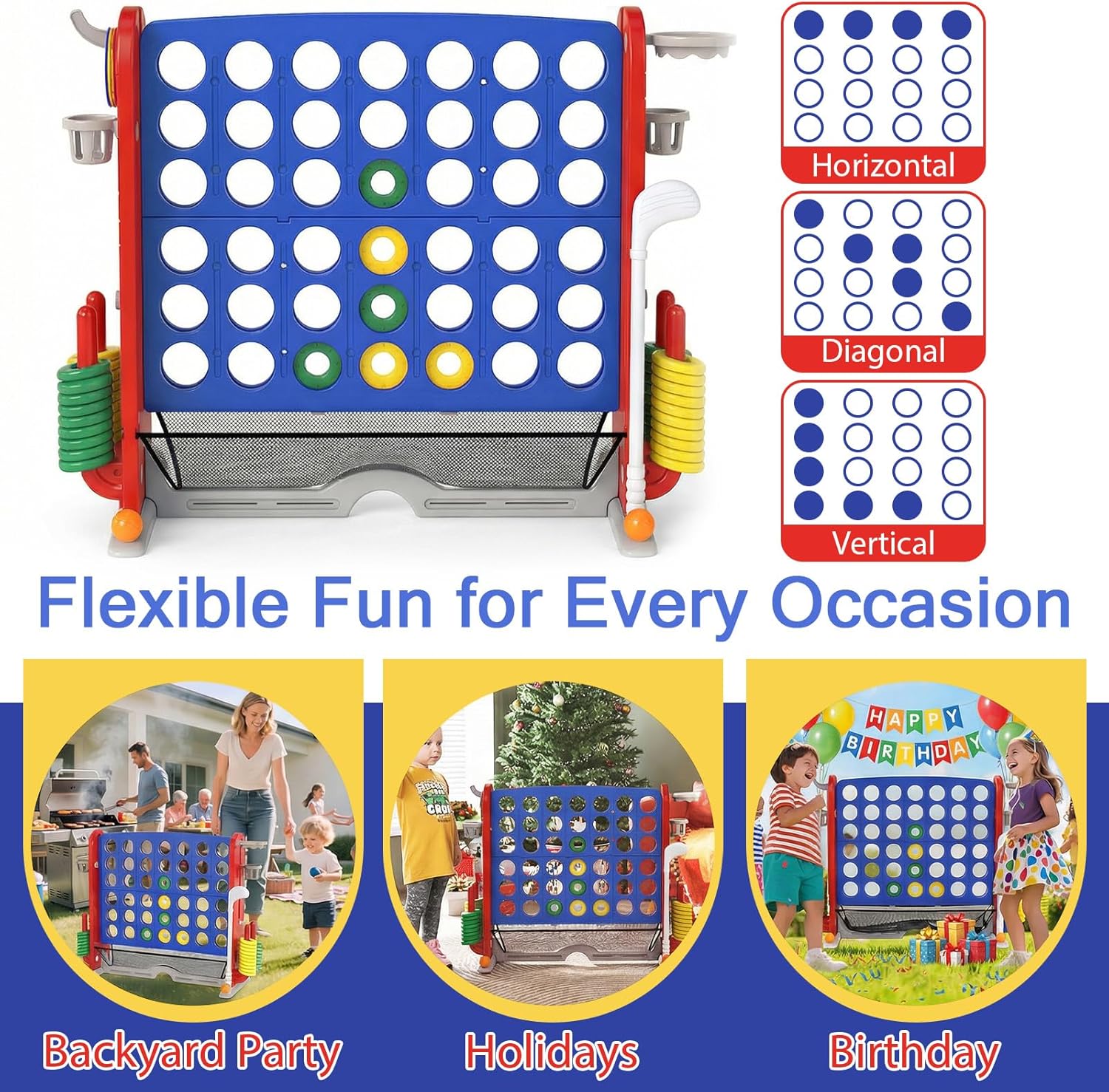 OLAKIDS Giant 4 in A Row Game with Height Adjustment, 4 to Score Games for Indoor Outdoor Fun