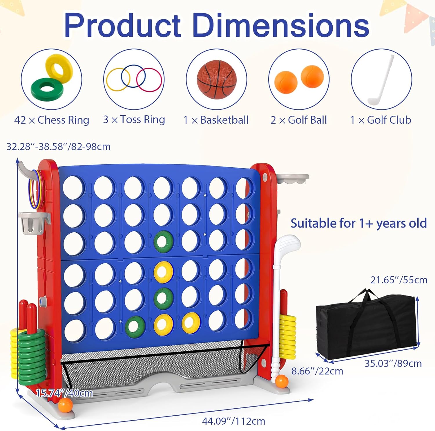 OLAKIDS Giant 4 in A Row Game with Height Adjustment, 4 to Score Games for Indoor Outdoor Fun