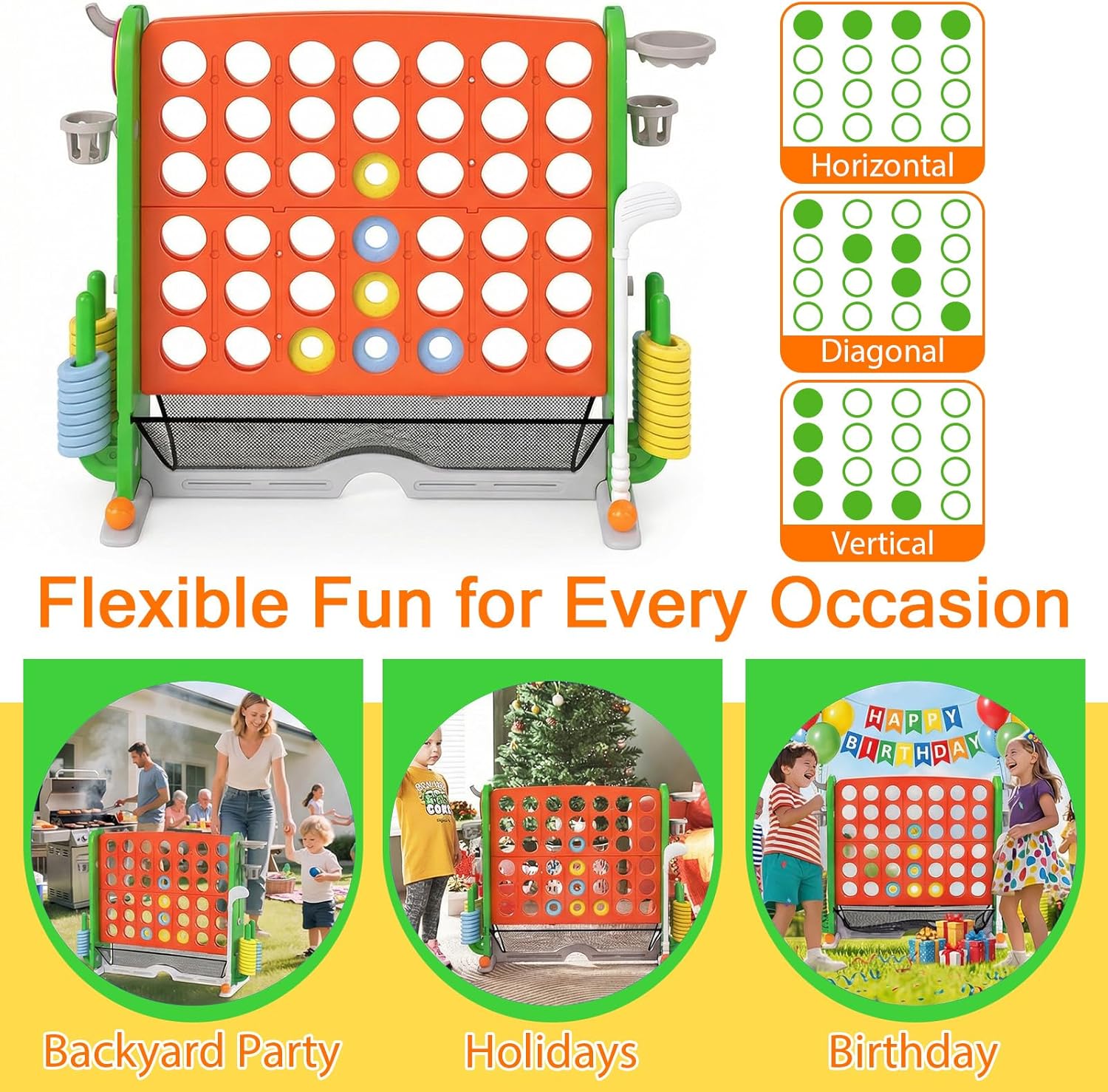 OLAKIDS Giant 4 in A Row Game with Height Adjustment, 4 to Score Games for Indoor Outdoor Fun