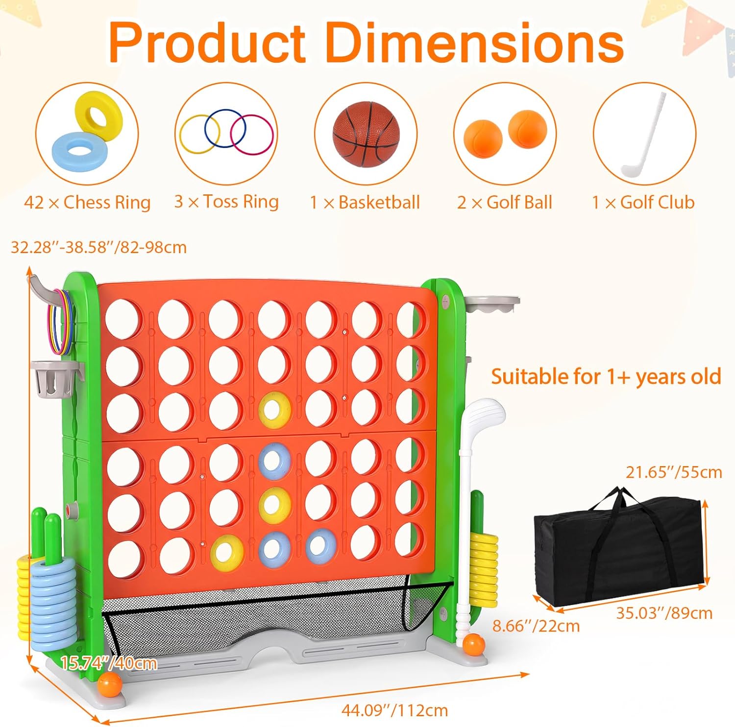 OLAKIDS Giant 4 in A Row Game with Height Adjustment, 4 to Score Games for Indoor Outdoor Fun