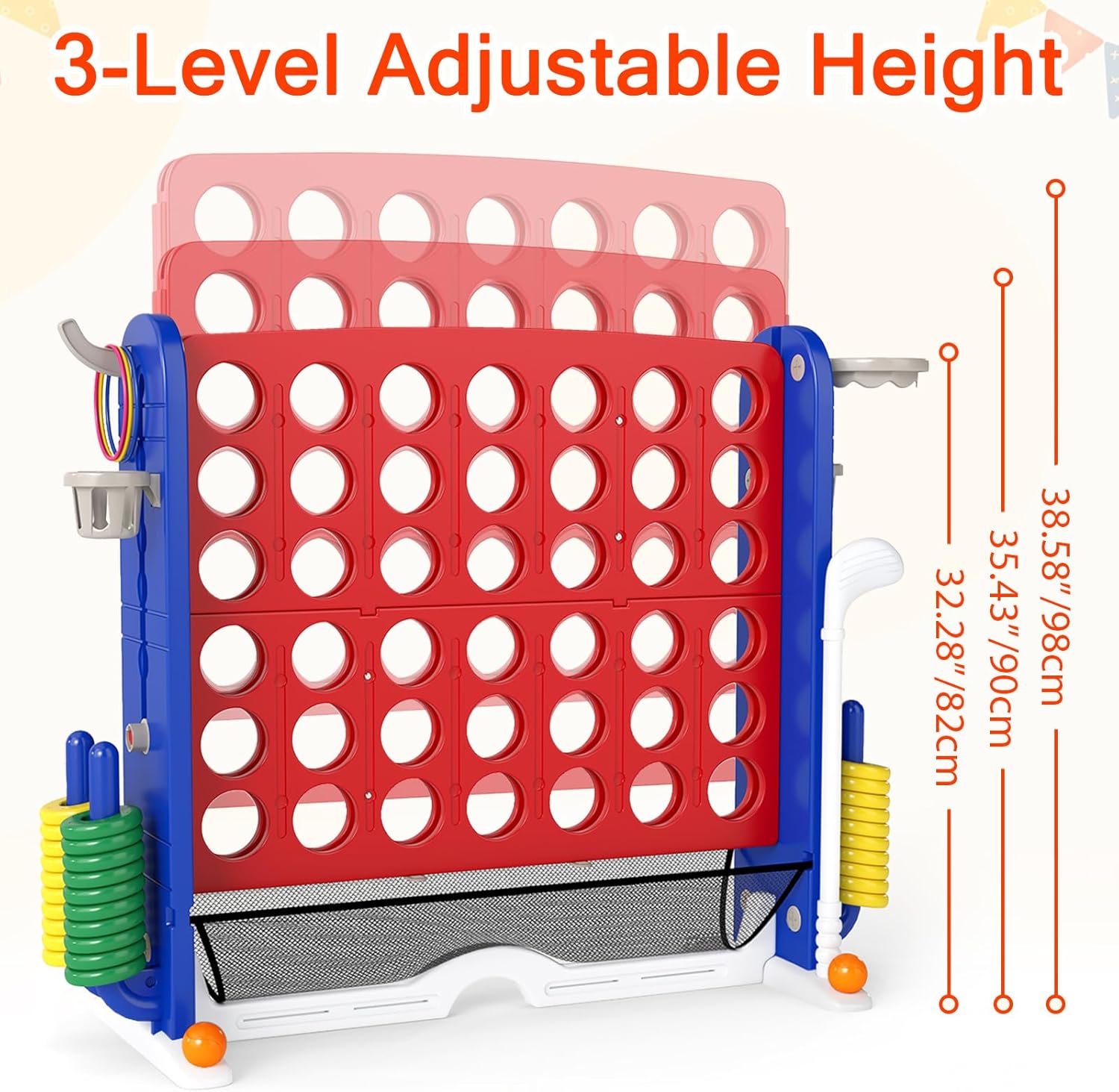 OLAKIDS Giant 4 in A Row Game with Height Adjustment, 4 to Score Games for Indoor Outdoor Fun