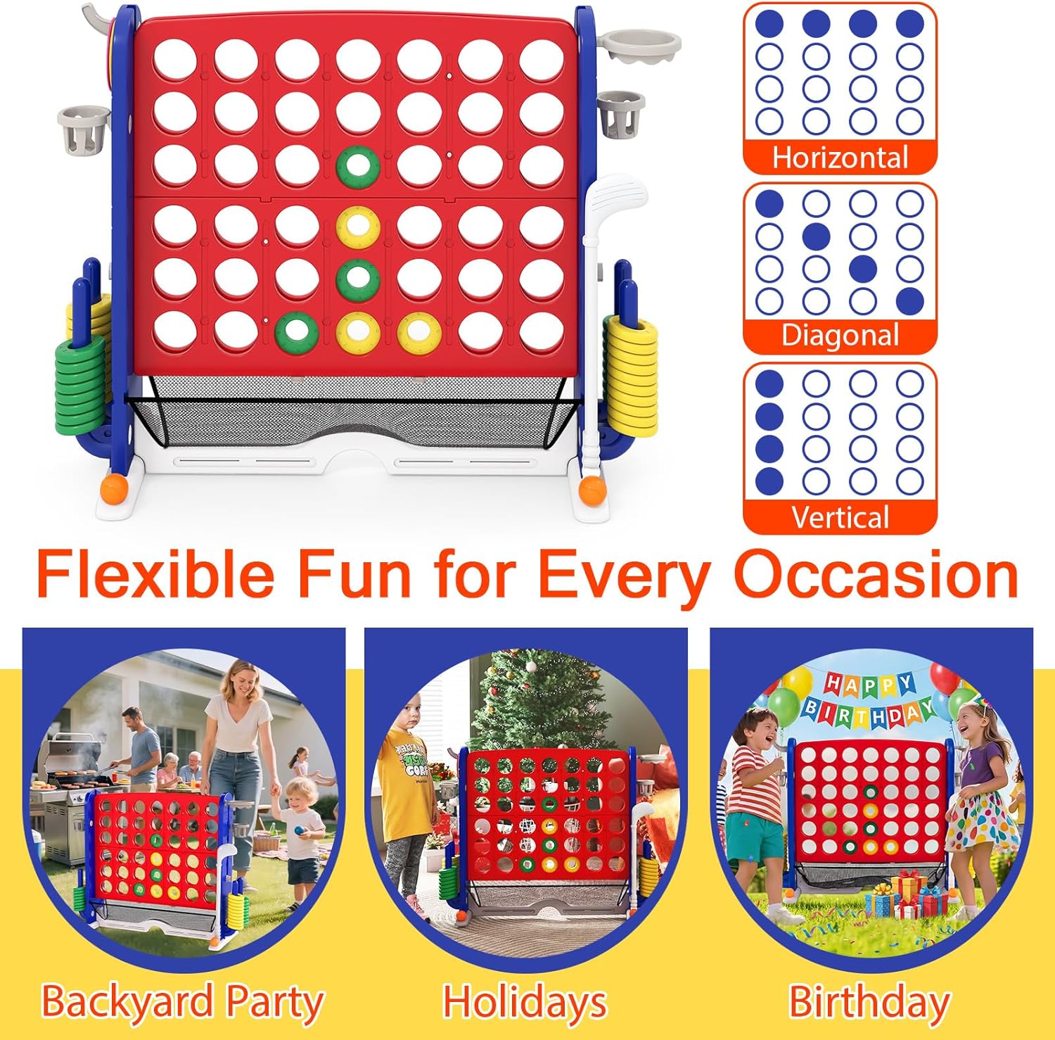 OLAKIDS Giant 4 in A Row Game with Height Adjustment, 4 to Score Games for Indoor Outdoor Fun