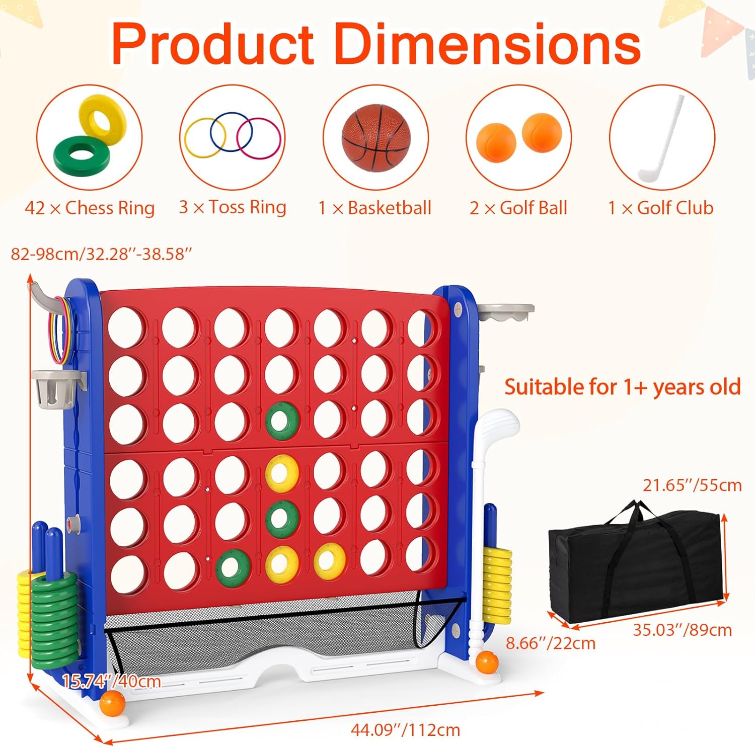 OLAKIDS Giant 4 in A Row Game with Height Adjustment, 4 to Score Games for Indoor Outdoor Fun